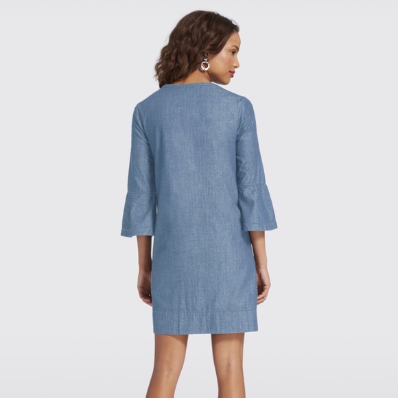 DRAPER JAMES Chambray Ruffle Shift Dress Denim Blue NWT - Picture 3 of 4